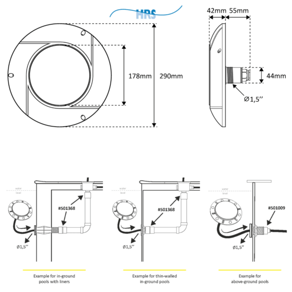 HRS06048 Seamaid ecoproof zwembadlamp plat detailtekening